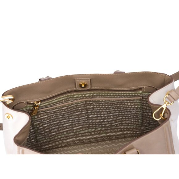 PRADA Triangle Logo Tote Bag Gray Beige White Saffiano Leather - Picture 9 of 9